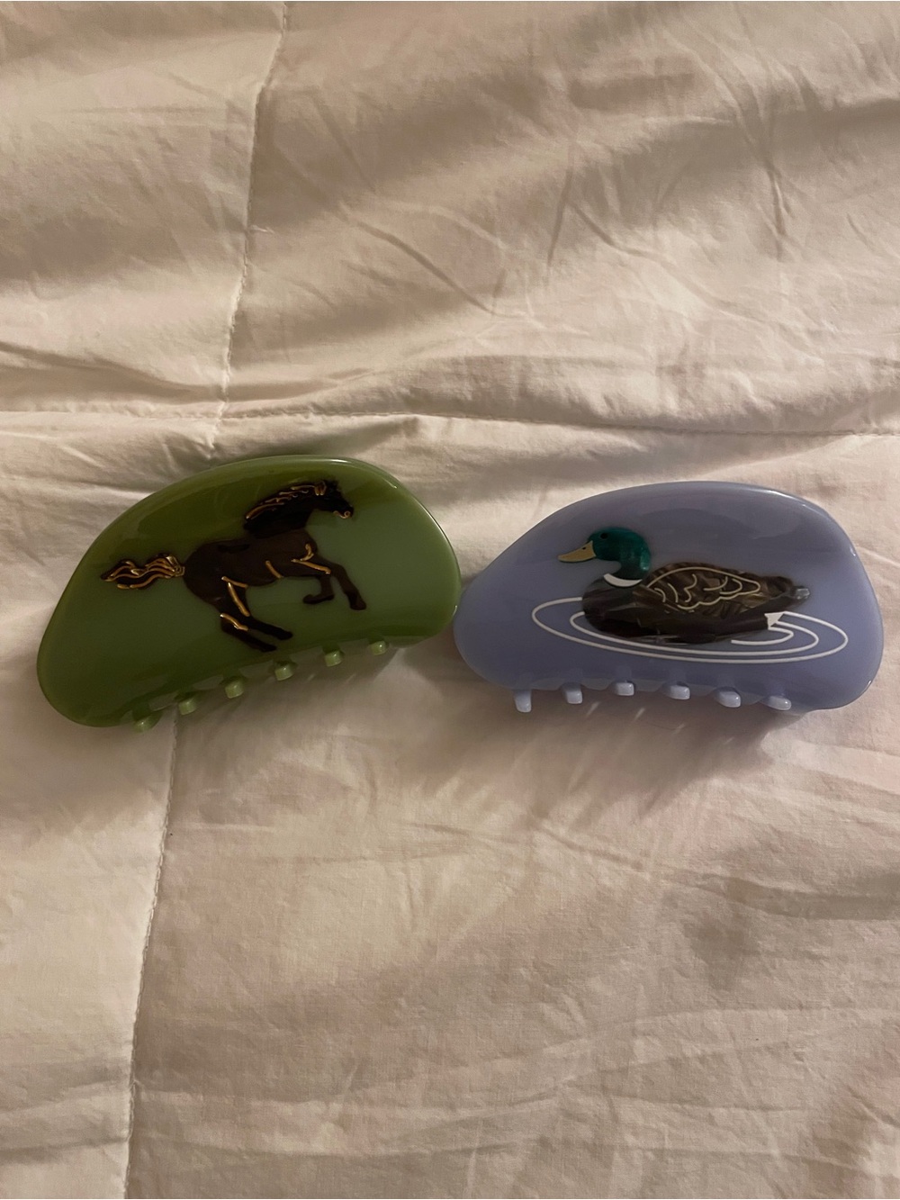 Anthropologie Green Horse & Blue Duck Bird-Themed Hair Claw Clips